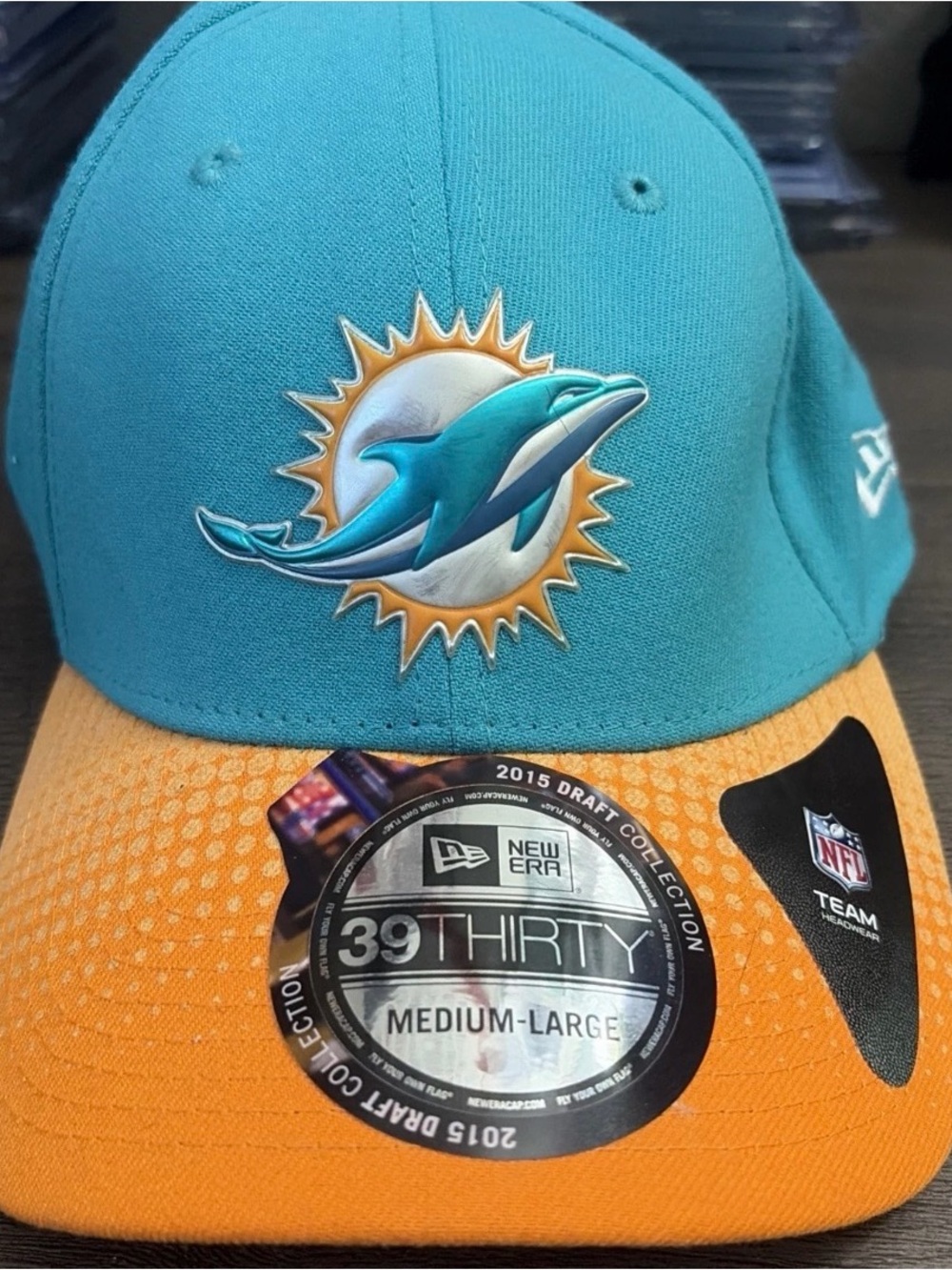 NFL Miami Dolphins Teal and Orange New Era 39THIRTY Stretch Hat